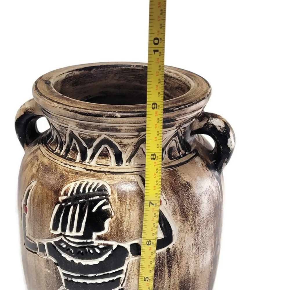 Vintage Motif Vase Egyptian Pharaoh Art Pottery Clay Earthenware 9